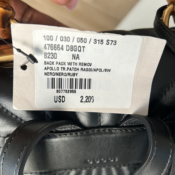 Gucci Backpack ; Size Small ; Black Leather ; Bamboo Handle New/Unused - Picture 6 of 8